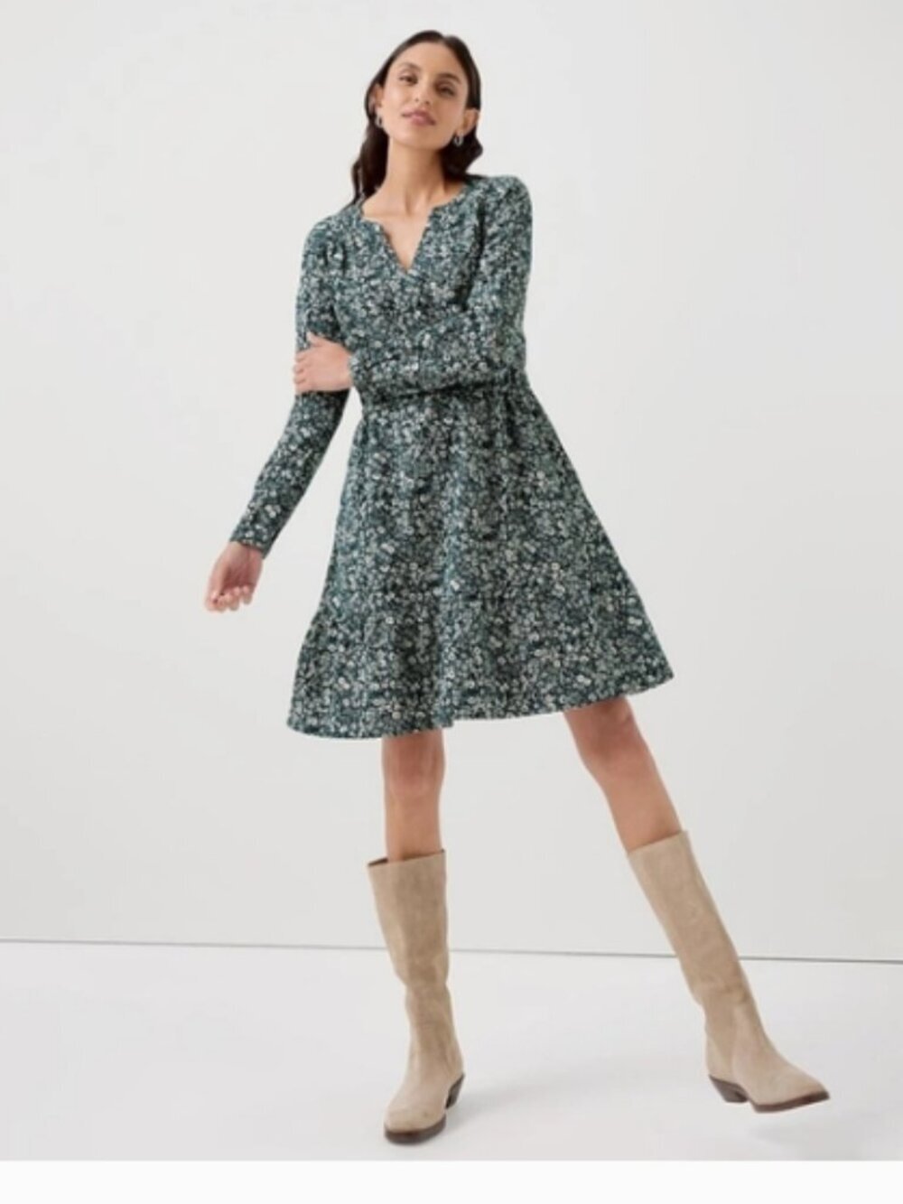 New Pact Cafe Crepe Tiered Dress Organic Cotton Floral Sustainable size Large